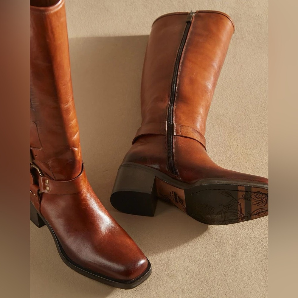 Jo Ghost Burnished Leather Boots Buckle Harness Buckles Rich Cognac Brown 40 New
